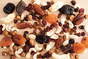 Raisins, prunes, seeds and nuts to help avoid constipation